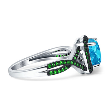Halo Cushion Infinity Twist Side Stone Green Emerald CZ Engagement Ring Simulated Aquamarine 925 Sterling Silver Wholesale